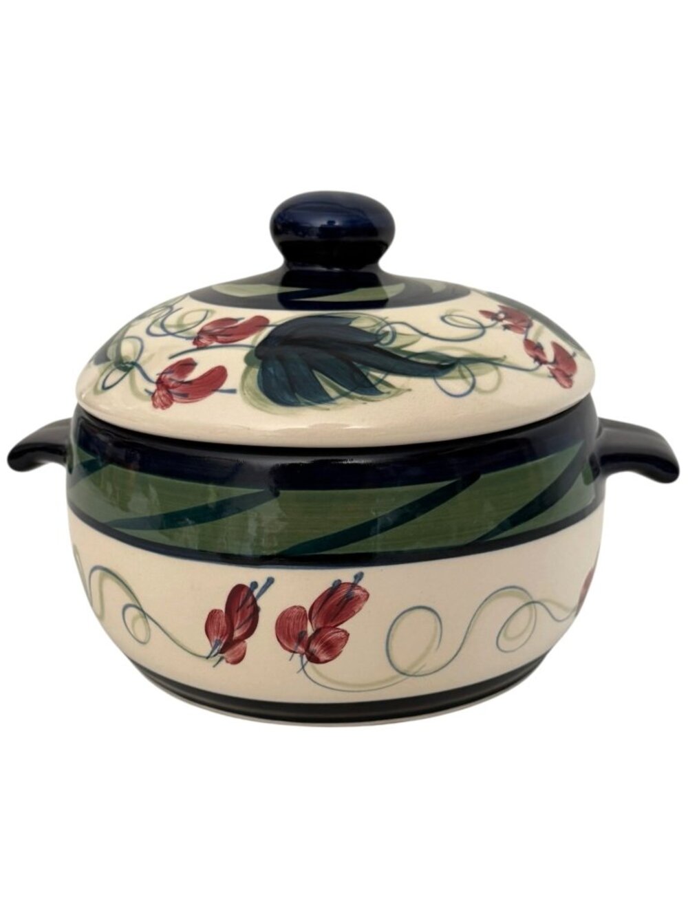 1988‎ Gail Pittman Green Grapevine Casserole Dish With Lid Hand Painted Signed